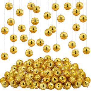 Hoolerry 200 Pcs Mirror Mini Disco Balls Ornament 1.2 Inch Mardi Gras Small Hanging Decorations Reflective Tiny Mirror Balls Ornaments for 70s 80s Disco Party, Birthday, Wedding(Gold)