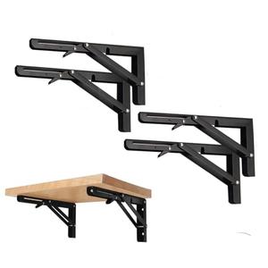 Black Folding Shelf Brackets Max. Load 220 lb, Heavy Duty DIY Wall Mounted Shelf Bracket Space Saving for Table Work Bench (6 INCEH-3PCS)