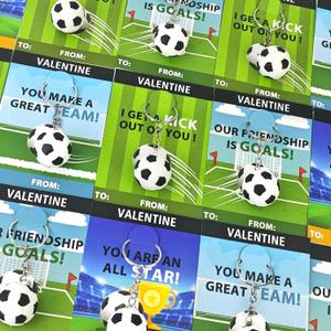 Soccer Valentines Day Cards Gifts for Kids Classroom -28 Pack, PVC Soccer Ball Keychains Toys with Exchange Cards for Boys Girls, Valentines School Party Favors Goody Treat Bag Stuffer for Toddlers