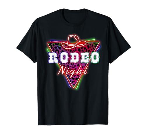 Rodeo Night Leopard Neon Cowboy Hat T-Shirt, Size Large