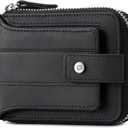 Genuine Leather Bifold Wallet for Men RFID Blocking Zip Coin Pocket 13 Card Slots ID Window Gift (Black01)