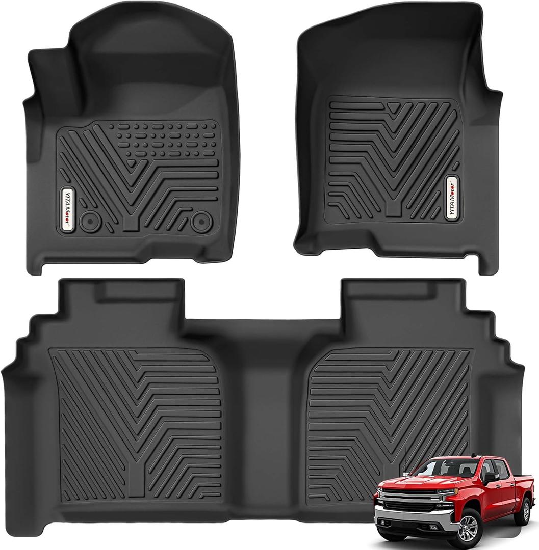 YITAMOTOR Floor Mats for 2019-2026 Chevrolet Silverado/GMC Sierra 1500 & 2020-2026 Chevy Silverado/GMC Sierra 2500HD/3500HD Crew Cab With Underseat Storage Box Bucket Seat, 1st & 2nd Row, Black