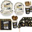 KatchOn, New Years Eve Tableware Set - Serves 25 Guests | Happy New Year Plates and Napkins for New Years Eve Party Supplies 2026 | Nye Tablecloth for Happy New Year Decorations 2026