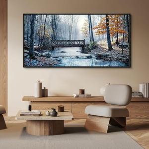 yiijeah Framed Canvas Wall Art Forest Creek Mountain Landscape 58x29 Inches