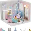 Kisoy Dollhouse Miniature with Furniture Kit, DIY 3D Wooden DIY House Kit A Corner of a Small Apartment Style with Dust Cover & LED,Handmade Tiny House Toys for Kids Adults Gift (Toy Room)