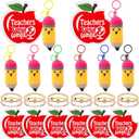 Liliaafar 6 Set Teacher Appreciation Gifts Bulk Pencil Crochet Keychains with 3" x 3" Thank You for Helping Me Cards, Bracelet Positive Appreciation Presents for Teacher's Day, End of School Year