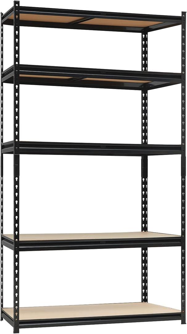 Heavy Duty Garage Shelving Units,5-Tier Adjustable Storage Shelves,30 * 12 * 60 in,Loads 2000 LBSS,Adjustable Garage Storage Shelving, Metal Storage Utility Rack Shelf Unit (Black)