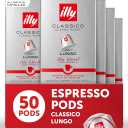 Illy Espresso Compatible Capsules, Coffee Pods for Nespresso Original Line Machine, Classico Lungo Medium Roast, 100% Arabica, Premium Italian Coffee, Single Serve, 10 Count, 5 Pack, BB: 12/03/2027