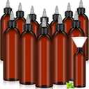 Barydat 12 Pcs Applicator Bottles for Hair, Squeeze Hair Oil Applicator Bottle Refillable Empty Plastic Bottles, Twist on Top Cap with Open Close Nozzle and 2 Funnels(8 oz,Amber)