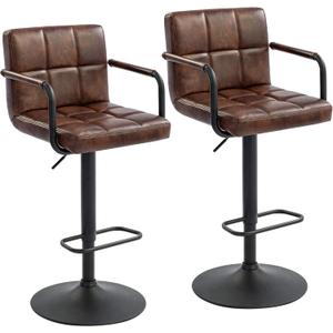 Furnimart 30" Faux Leather Upholstered Bar Stool, Adjustable Counter Stools Bar Chairs Modern Design Swivel Barstools Hydraulic Stools for Kitchen and Dining Room Set of 2 (Leather-Darkbrown)