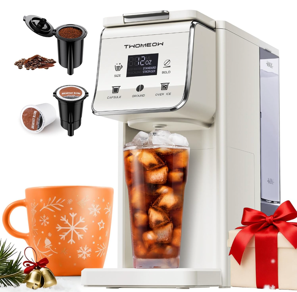 Coffee Maker Hot & Iced With Bold Setting,Single Serve Coffee Maker For K Cup And Grounds,52 Oz Removable Water Tank,6-14 Oz Brew Sizes,One Cup Kcup Coffee Machine With Reusable Filter, White