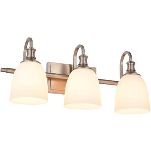 Bathroom Vanity Light Fixtures, Vintage Brushed Nickel 3 Lights Wall Sconce Lighting with Opal Glass Shade, Porch Wall Mount Light Fixture for Bathroom, Mirror Cabinets Hallway Stairs