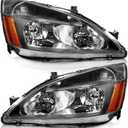 Headlight Assembly for 2003-2007 Honda Accord, OE Headlamp Replacement, Black Housing, Amber Reflector, Left+Right 2/4-Door