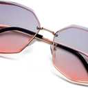 Sunglasses for Women trendy Polygon Oversized Fashion Designer Style Gradient UV400 octagon Lens Metal Frame (Grey Gradient Pink)