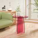 Dethan Red Acrylic End Table, Modern Lucite Side Table, Accent Nightstand for Living Room, Bedroom & Sofa Side, Compact Small Space Furniture, Size: 16" x 16" x 18"