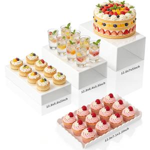 Food Display Stands, 4 PCS Acrylic Buffet Risers for Party Table, U-Shaped Tiered Acrylic Display Risers for Catering Dessert Drink Party Supply, Scalloped Serving Tray for Cupcake Fruit (Glossy White 4 PCS)
