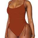 Viottiset Women's Ruched Drawstring One Piece Swimsuit Tummy Control Bathing Suit (Burnt Orange, Small)