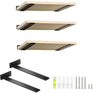 HEART ART Floating Shelf Bracket 12 Inch,2 Pack Heavy Duty Shelf Brackets,L Brackets for Shelves Black,12L x 1.6H x1.6W