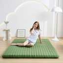 Japanese Floor Mattress Full, Anti-Slip Japanese Futon Foldable Tatami Mat for Guests, Green (Full80"L x 54"W)
