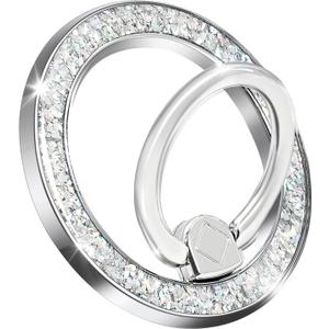 Magnetic Phone Ring for MagSafe Grip [Super Magnet] Gold Twinkle Design Ring Holder Stand, magsafe pop Socket (Silver)