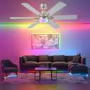 52in Ceiling Fans with Lights RGB Ceiling Fan with Light and Remote/APP Control,Low Profile Ceiling Fans with Lights for Bedroom,Living Room,Kids Room,3CCT Dimmable Modern Ceiling Fan, 6 Speeds,Nickel