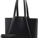 LOVEVOOK Laptop Tote for Women - 15.6 Inch Leather Laptop Bag with Clutch, Large Capacity Office Purse Computer Briefcase for Casual Business Travel, Black