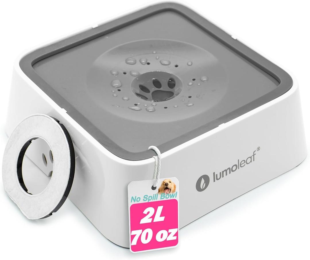 LumoLeaf No Spill Water Bowl for Dogs with Filter, 70oz/2L, Slow Feeder for Messy Drinkers, Drip-Free & Splash-Proof Design (Grey, 70 fl oz) (Grey 70 fl oz)