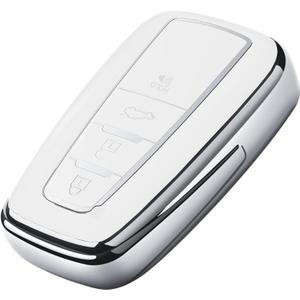 Tukellen for Toyota Key Fob Cover,Special Soft TPU Key Case Cover Protector Compatible with 2020-2022 Highlander Corolla Prius, 2018-2024 RAV4 Camry Avalon C-HR GT86 (only for Keyless go)-White