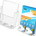 KTRIO Acrylic Brochure Holder 8.5x11 Inches with Business Card Holder 2 Pack, Clear Plastic Brochure Display Stand for Pamphlets, Magazine, Flyers, Booklets, Literature, Signs, Menu, Business Cards