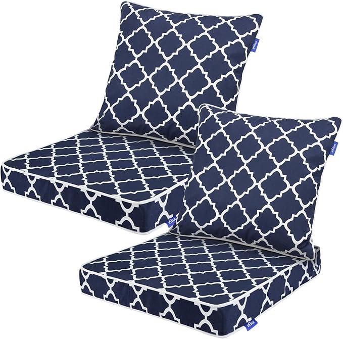 INFBLUE Deep Seat Cushions, Outdoor Cushions, Patio Furniture Cushions, Deep Seat & Back Cushion Patio Cushions for Backyard Couch Sofa Fade Resistant (22x24x4 inches 2 Sets, Blue Plaid)