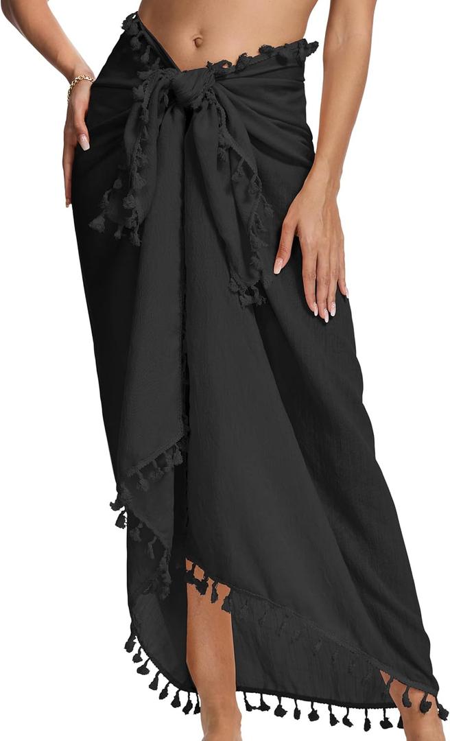 Chalier Sarong Wraps for Women Beach Cover Ups Swimsuit Coverup Bathing Suit Cover Up Swimwear Bikini Swim Skirt (Black)