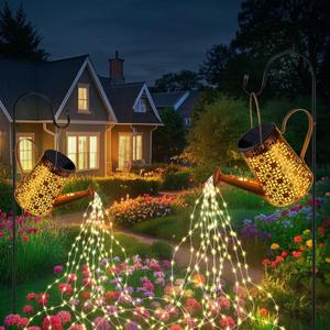 Forlivese 2PCS Solar Watering Can with Lights, Solar Lights Outdoor Decorations with Hanging Solar Garden Lights with Bracket Waterproof Watering Can Landscape Light for Patio Gardening Pathway 90LED