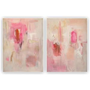 Modern Wall Art Pink Beige Abstract Set of 2 16x24 Inch Unframed 2 Pack