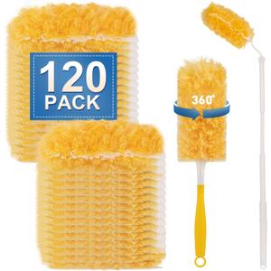Heavy Duty Duster Refills, Disposable Dusters Kit for Cleaning Dusting Furniture Blind Ceiling Fan, Multi Surface 360 Feather Duster(120)+3FT Extended Handle +1 Handle