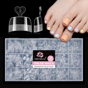 UNA GELLA Toe Nail Tips Squavol 510 Pcs - Soft Gel Toe Tips Acrylic Nails, Square Round Half-Cover Nail Forms for Toe Nail Extension, Flexible Pre-filed False Toe Nails for Home DIY & Salon,15 Sizes
