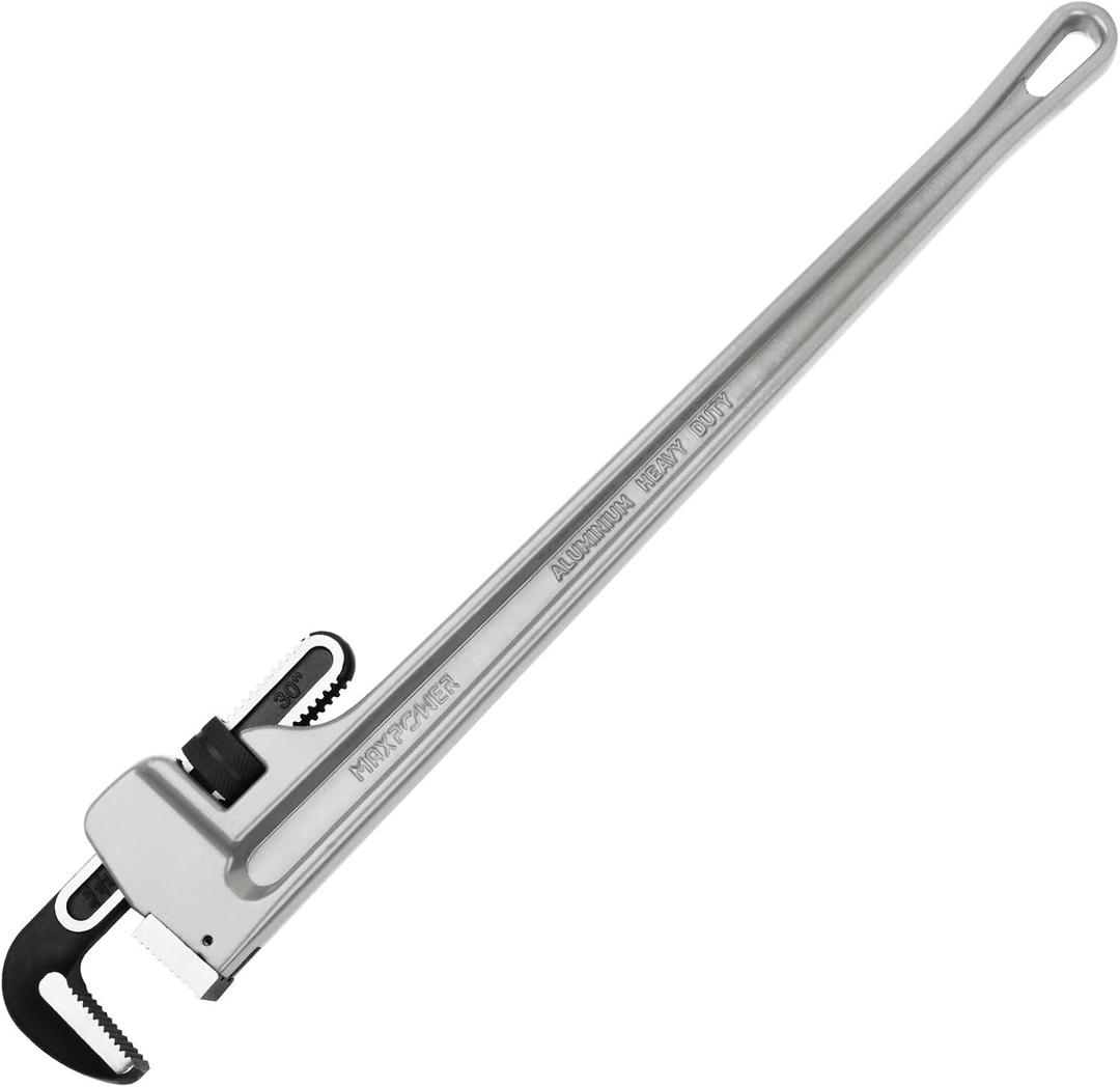 MAXPOWER 30-inch Pipe Wrench, Aluminum Straight Plumbing Wrench Heavy Duty Adjustable Pipe Wrench