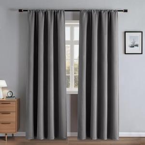 Light Grey Blackout Curtains for Bedroom, Black Out Curtains 96 Inch Long 2 Panel Set, Thermal Insulated Room Darkening Drapes Rod Pocket Living Room Light Blocking (W52 x L96,Light Grey)