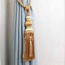 Curtain Tiebacks Holdbacks Sling Binding Rope Handcrafted Tassels Lantern Single Hanging Ball Tie Backs Home Office Window Decorative Drapery Fasteners Fringe Ropes 2 Pack (Gold)