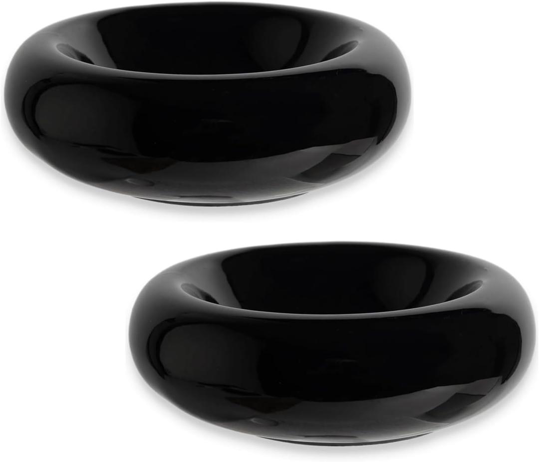 6.1 Inch Cat Bowls, 7 oz Ceramic Cat Food Bowl, Whisker Fatigue Relief Bowl, Anti-Vomiting, Protect Spine, Perfect for Indoor Cats(2pc Black)