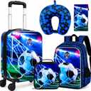 5-Piece Luggage for Kids Sporty Hardshell Boys Suitcase with 360 Spinner Wheels, Lightweight Airline-Approved Carry-On (16") Set for Travel, Soccer Blue
