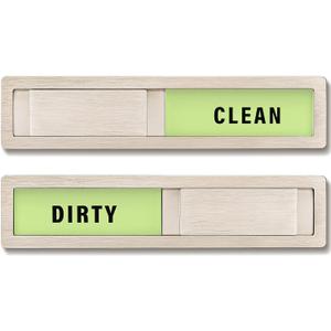 2 x Dishwasher Magnet Clean Dirty Sign Premium Stainless Steel - Kitchen Decor and Home Essentials - Easy to Identify Clean or Dirty by Kitensil (Goldish-Glow in the dark), 7x2 inches