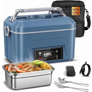 Cordless Electric Lunch Box for Adults, Heated Lunch Box Battery Powered with Automatic Heating, 5.5 Cups Portable Food Warmer with Carry Bag for Work & Travel(Blue)