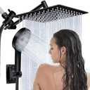 Shower Head,8”Rain Shower Head with Handheld Spray Combo and Adjustable Extension Arm/3-Way Flow Regulator/Shower System,High Pressure Rain Fall Hose,Matt Black