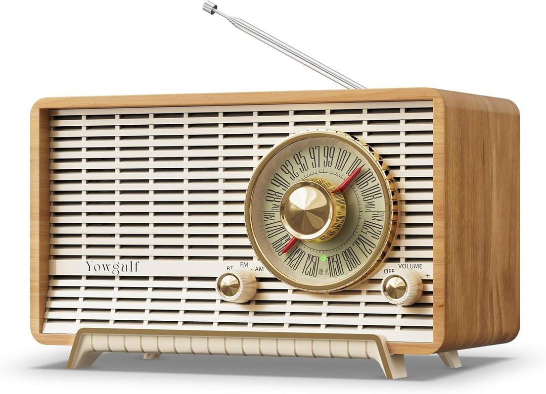YOWGUIF AM FM Radio Classic Retro Wood Table Radio Bluetooth Speakers Radios Plug-in Wall with Rotary Knob Great for Home, Office