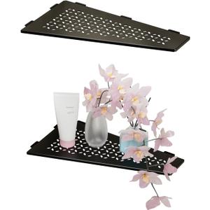 12" Corner Shower Caddy Shelves, 2 Pack Bathroom Shower Shelf for Tiled Wall, Stainless Steel Shower Shelf Organzier for Inside Showe Kitchen Storage Without Hooks & Adhesive (Star Patterns, Black)