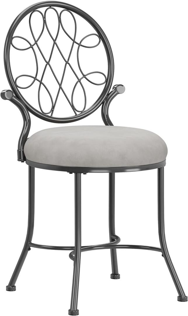 Hillsdale O'Malley Vanity Stool with Spiral Pattern Design, Metallic Gray