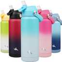 Insulated Water Bottle with Straw Lid,24 oz Stainless Steel Vacuum Metal Bottle with Silicone Handle,Sea Salt