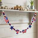 CroBlissful 4 ft Felt 4th of July Garland 3D Red White Blue Patriotic Pom Ball Banner with Flag & Stars 250th Anniversary Decorative Memorial Day Hanging Bunting for Home Mantel Independence