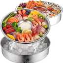 2 Sets Chilled Serving Tray for Parties 10" Shrimp Cocktail Serving Dish with Ice Tray Stainless Steel Round Iced Cooling Platter with Dip Compartment for Oysters Crawfish Fruits Seafood