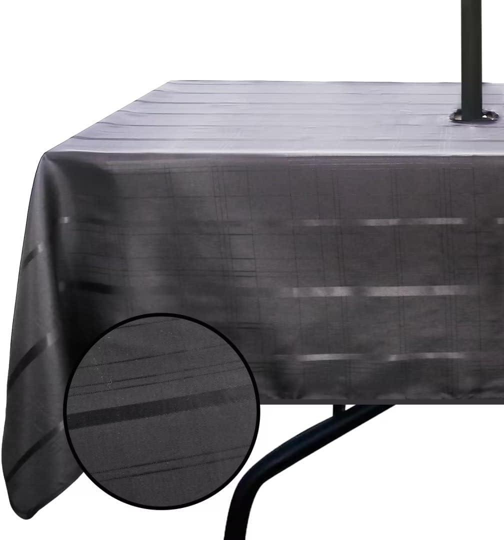 SpaceDresser Jacquard Rectangle Outdoor Tablecloth with Umbrella Hole, Spillproof and Waterproof Fabric Table Cloth, Washable Wrinkle Free Table Cover for Patio Spring Summer, 60 x 120 Inch Grey